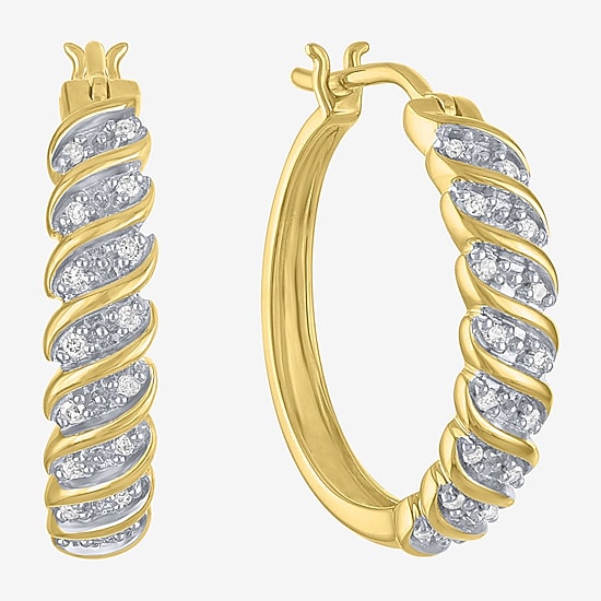 1/10 CT. T.W. Diamond Hoop Earrings in Sterling Silver or 14K Gold Over Silver