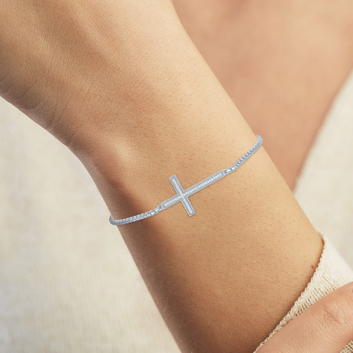 Rhythm and Muse Diamond-Accent Sterling SIlver Cross Bracelet