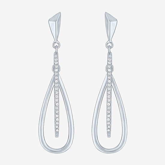 Womens 1/10 CT. T.W. Natural White Diamond Sterling Silver Drop Earrings