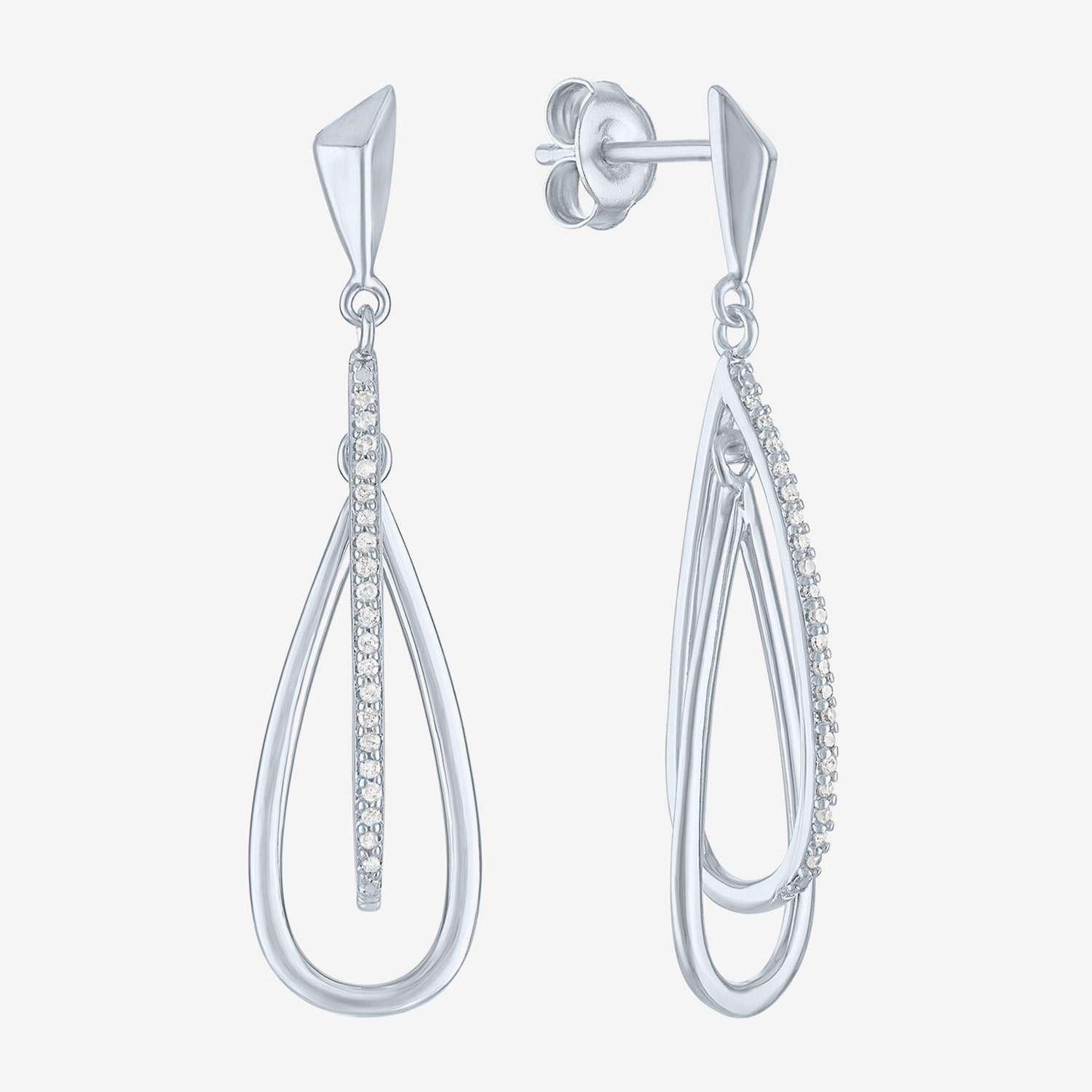 Womens 1/10 CT. T.W. Natural White Diamond Sterling Silver Drop Earrings
