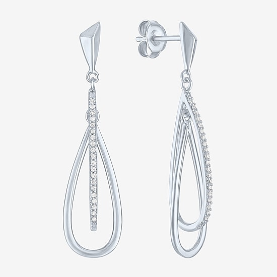 Womens 1/10 CT. T.W. Natural White Diamond Sterling Silver Drop Earrings