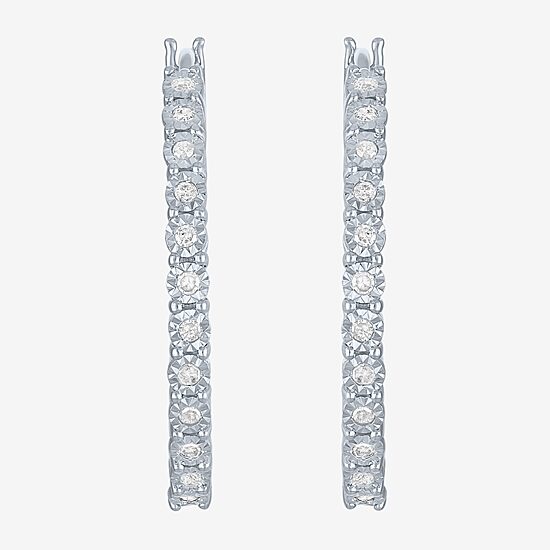 Womens 1/4 CT. T.W. Natural White Diamond Sterling Silver 26mm Hoop Earrings