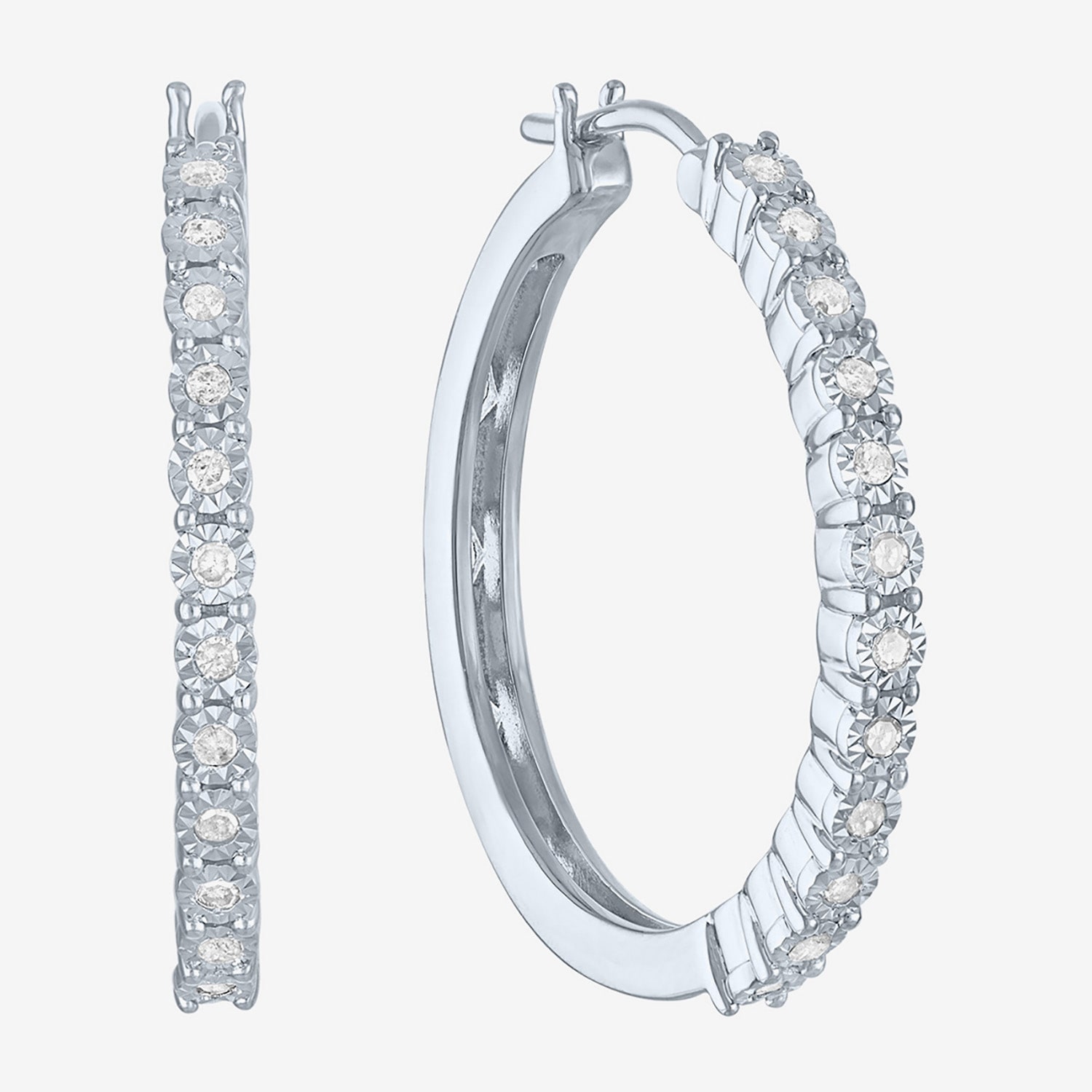 Womens 1/4 CT. T.W. Natural White Diamond Sterling Silver 26mm Hoop Earrings