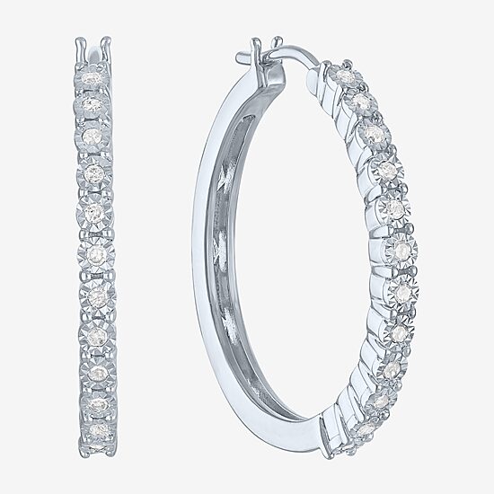 Womens 1/4 CT. T.W. Natural White Diamond Sterling Silver 26mm Hoop Earrings