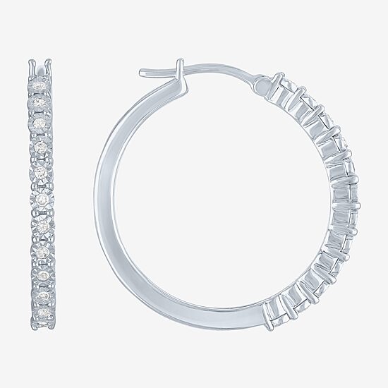 Womens 1/4 CT. T.W. Natural White Diamond Sterling Silver 26mm Hoop Earrings