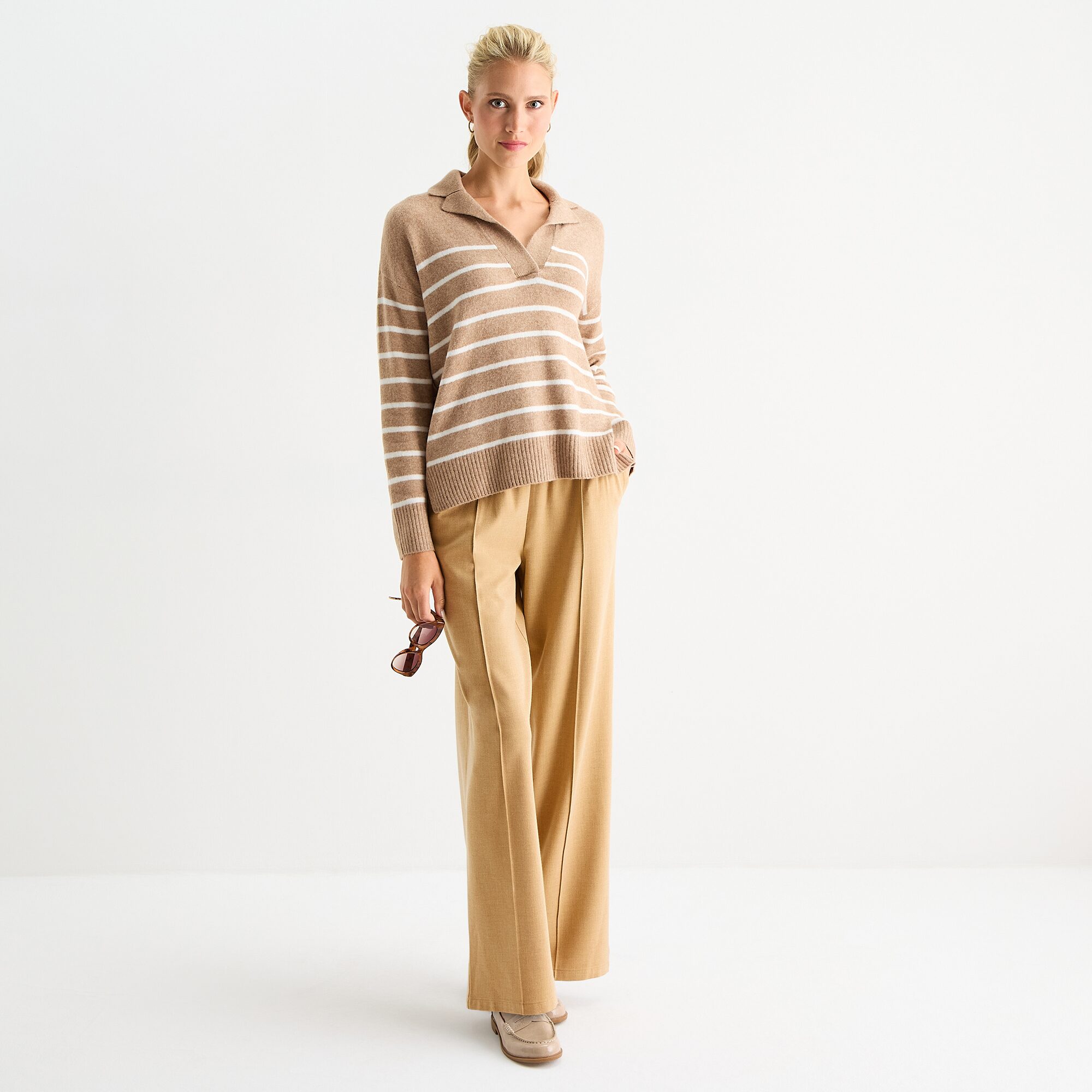 Stylus Womens Johnny Collar Long Sleeve Striped Pullover Sweater