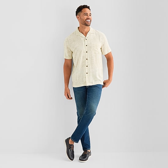 St. John's Bay Slub Button-Down Mens Short Sleeve Camp Shirt