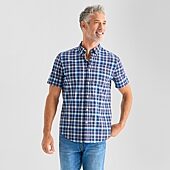 St. John's Bay Stretch Poplin Mens Short Sleeve Classic Fit Button-Down Shirt