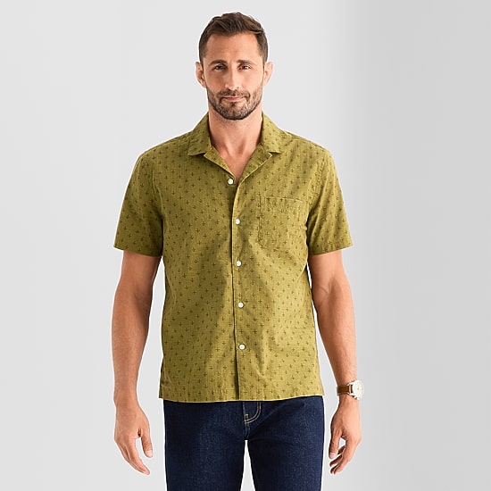 mutual weave Mens Short Sleeve Camp Shirt