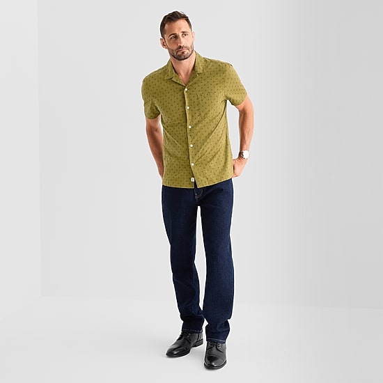 mutual weave Mens Short Sleeve Camp Shirt