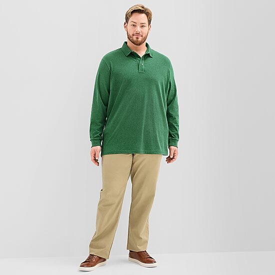 St. John's Bay Super Soft Jersey Big and Tall Mens Classic Fit Easy-on + Easy-off Adaptive Long Sleeve Polo Shirt