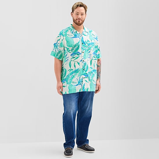 St. John's Bay Slub Button-Down Mens Short Sleeve Big and Tall Camp Shirt