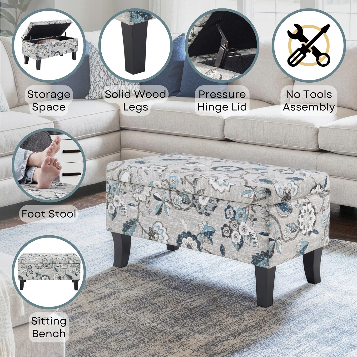 Convenience Concepts Designs4comfort Storage Lift-Top Ottoman