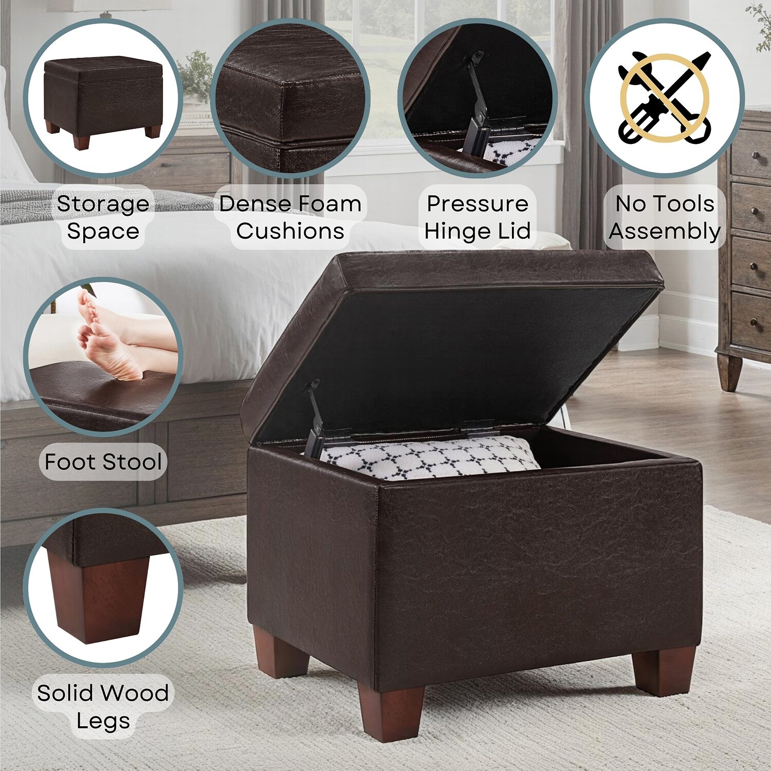 Convenience Concepts Madison Cushioned Ottoman