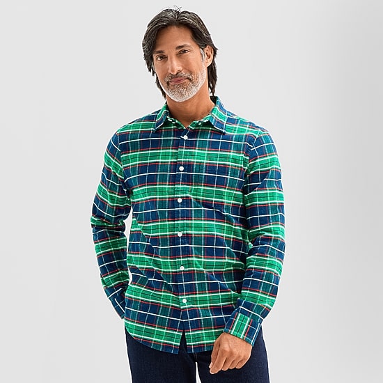 St. John's Bay Washed Oxford Mens Long Sleeve Classic Fit Stretch Fabric Button-Down Shirt