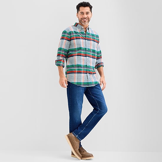 St. John's Bay Washed Oxford Mens Long Sleeve Classic Fit Stretch Fabric Button-Down Shirt