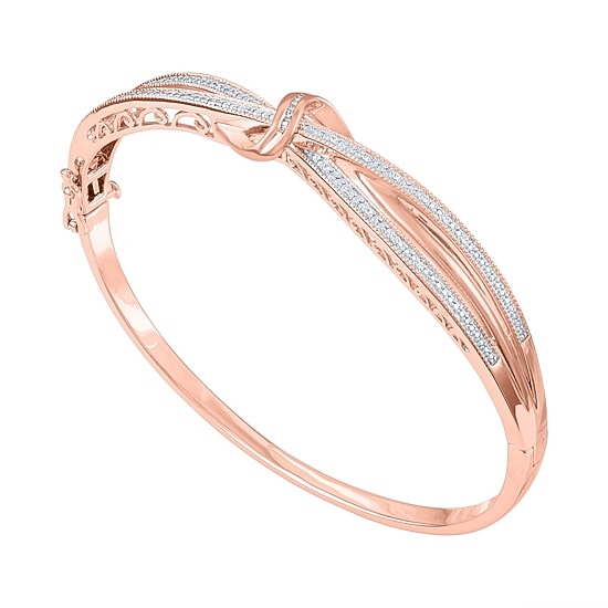 1/10 CT. T.W. Diamond Crossover Bangle Bracelet in Sterling Silver or 14K Gold Over Silver