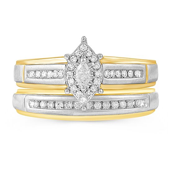 Womens 1/4 CT. T.W. Natural Diamond 10K Gold Marquise Side Stone Halo Bridal Set