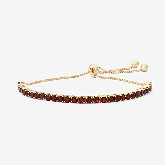 Womens Genuine Red Garnet 14K Gold Over Silver Bolo Bracelet