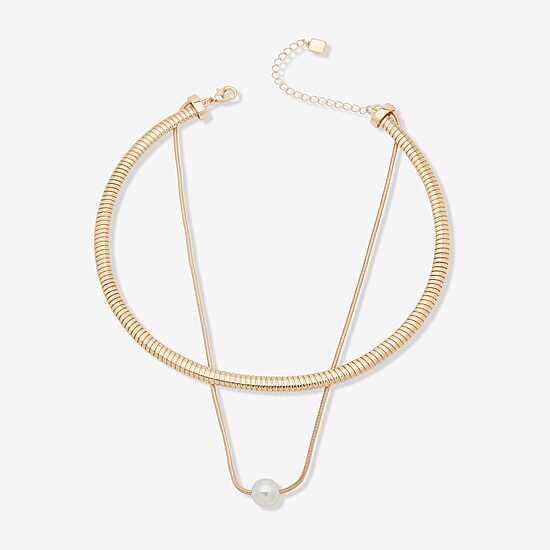 Worthington Gold Tone Link Womens Simulated Pearl 16 Inch Pendant Necklace