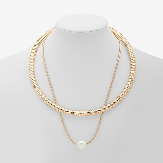 Worthington Gold Tone Link Womens Simulated Pearl 16 Inch Pendant Necklace