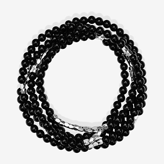 Silver Reflections Convertible Genuine Stone Beaded Necklace Womens Black Pure Silver Over Brass Wrap Bracelet