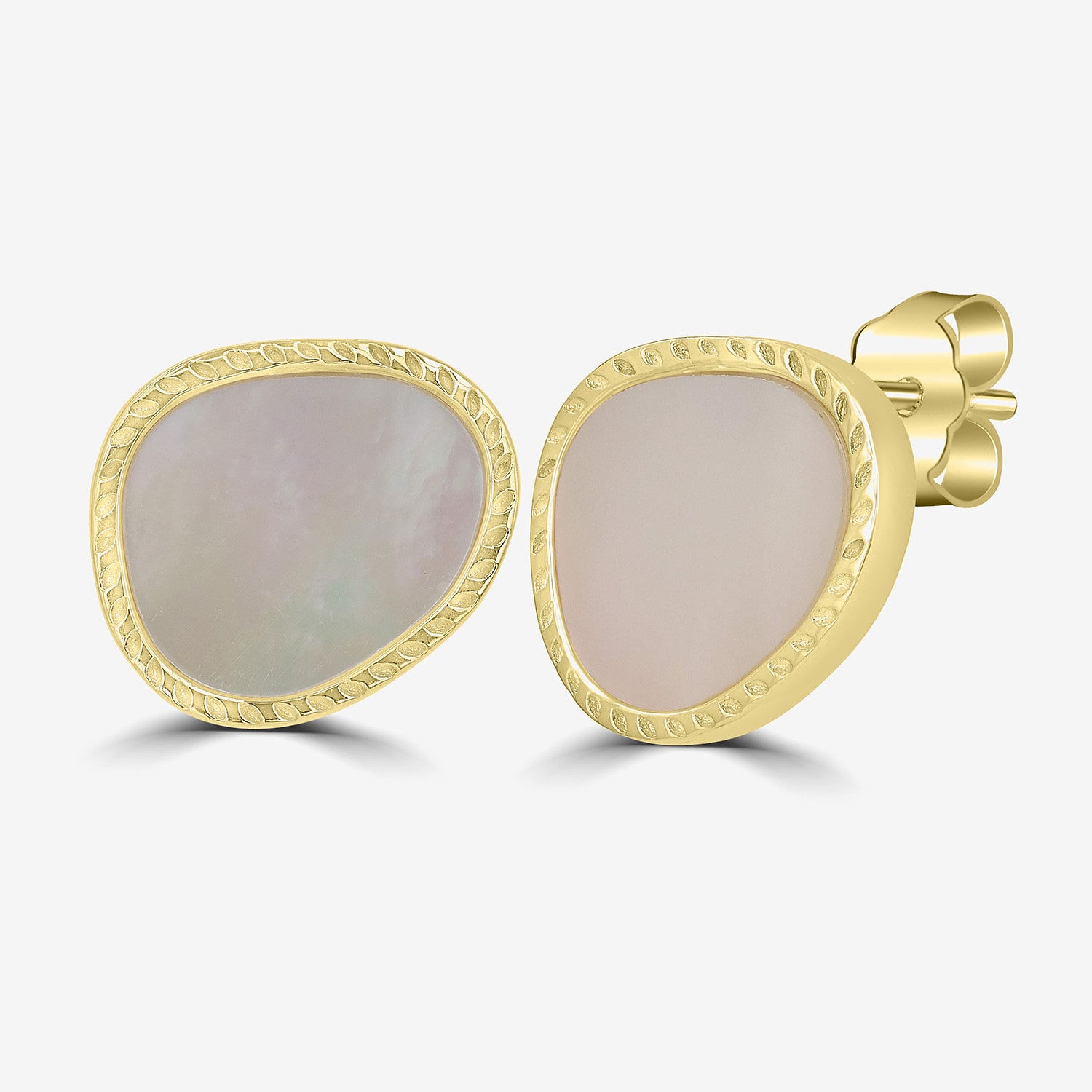 Silver Treasures Genuine Stone White Mother Of Pearl 14K Gold Over Silver 14mm Oval Stud Earrings