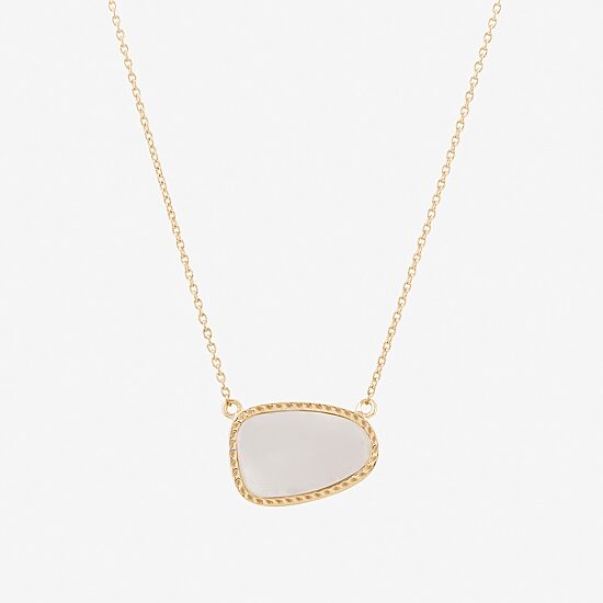 Silver Treasures Genuine Stone Womens White Mother Of Pearl 14K Gold Over Silver 18 Inch Pendant Necklace