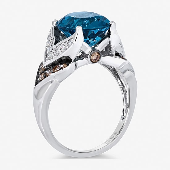 Le Vian® Grand Sample Sale™ Ring featuring 4 CT. Deep Sea Blue Topaz™ 1/5 CT. Chocolate Diamonds® 1/6 CT. Nude Diamonds™ set in 14K Vanilla Gold®