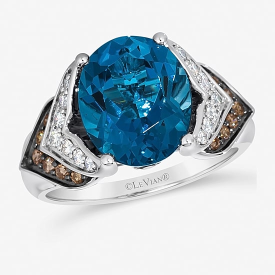 Le Vian® Grand Sample Sale™ Ring featuring 4 CT. Deep Sea Blue Topaz™ 1/5 CT. Chocolate Diamonds® 1/6 CT. Nude Diamonds™ set in 14K Vanilla Gold®