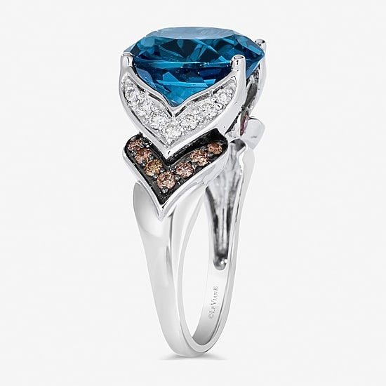 Le Vian® Grand Sample Sale™ Ring featuring 4 CT. Deep Sea Blue Topaz™ 1/5 CT. Chocolate Diamonds® 1/6 CT. Nude Diamonds™ set in 14K Vanilla Gold®
