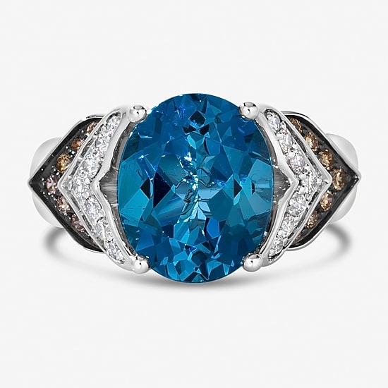 Le Vian® Grand Sample Sale™ Ring featuring 4 CT. Deep Sea Blue Topaz™ 1/5 CT. Chocolate Diamonds® 1/6 CT. Nude Diamonds™ set in 14K Vanilla Gold®