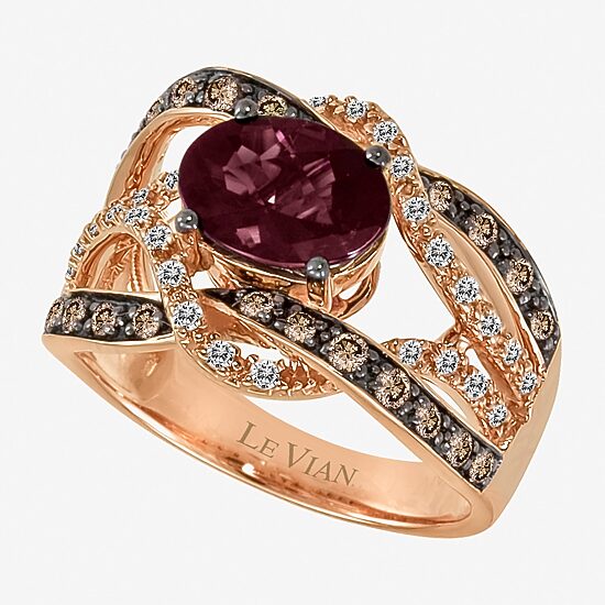 Le Vian® Grand Sample Sale™ Raspberry Rhodolite® and Chocolate & Vanilla Diamonds™ Ring in 14K Strawberry Gold®