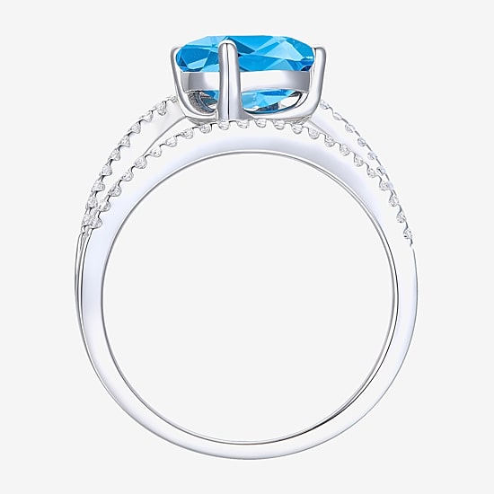Womens Gemstone Sterling Silver Crossover Side Stone Cocktail Ring