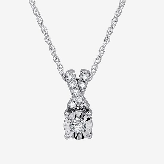 Womens 1/10 CT. T.W. Lab Grown White Diamond Sterling Silver Round 18 Inch Pendant Necklace