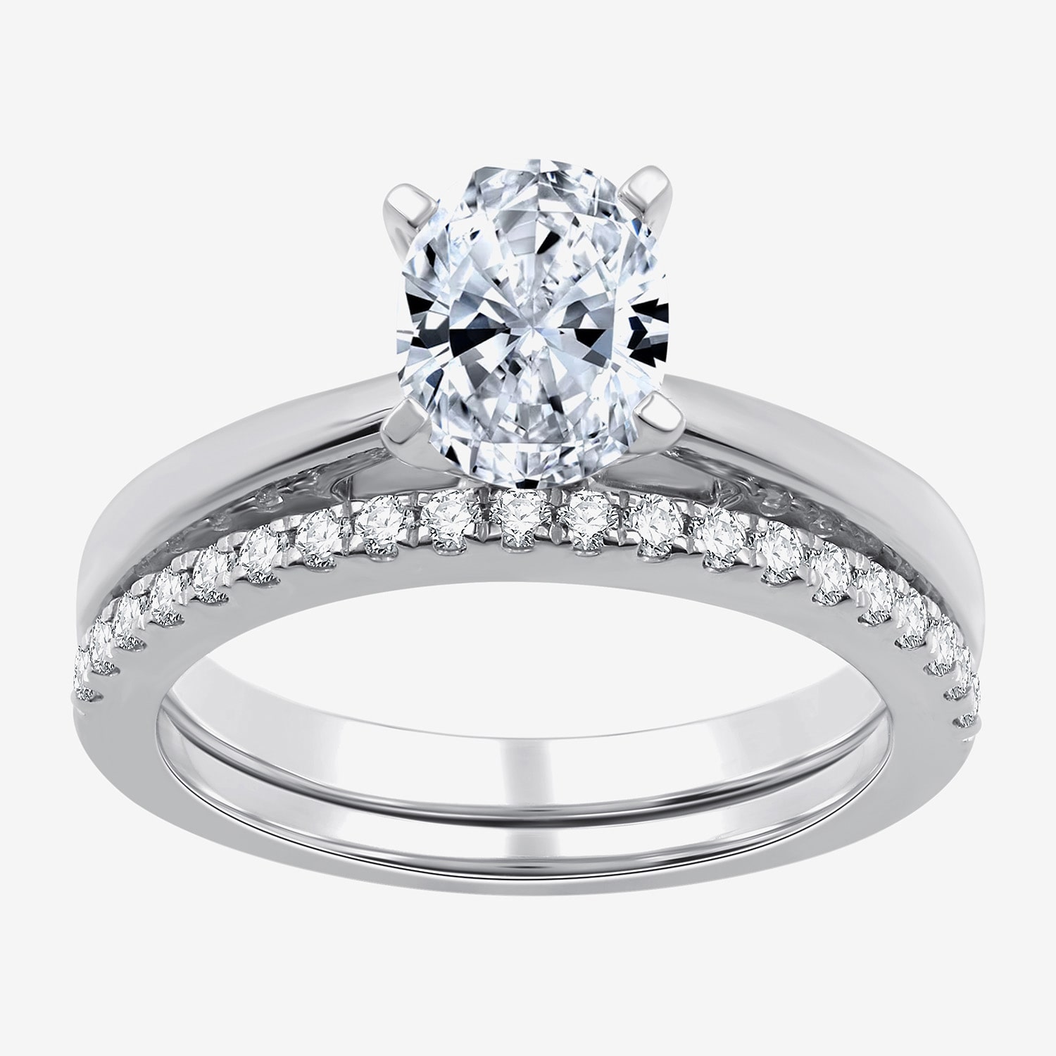 I Said Yes (G / Si1-Si2) Womens 1 1/4 CT. T.W. Lab Grown White Diamond Sterling Silver Oval Side Stone Solitaire Bridal Set