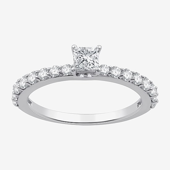 (G / Si1-Si2) Womens 1/2 CT. T.W. Lab Grown White Diamond 10K Gold Side Stone Engagement Ring