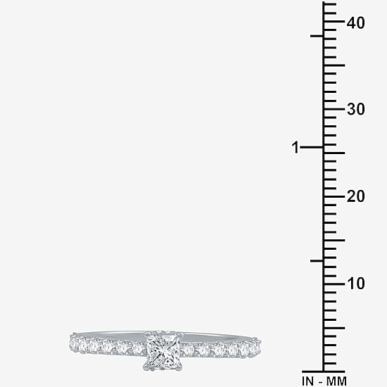 (G / Si1-Si2) Womens 1/2 CT. T.W. Lab Grown White Diamond 10K Gold Side Stone Engagement Ring