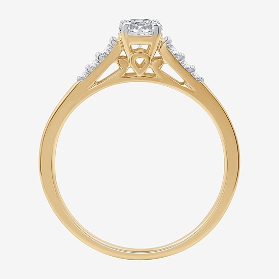 (G / Si1-Si2) Womens 1/2 CT. T.W. Lab Grown White Diamond 10K Gold Round Side Stone Engagement Ring