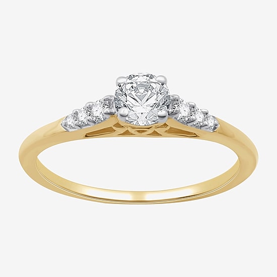 (G / Si1-Si2) Womens 1/2 CT. T.W. Lab Grown White Diamond 10K Gold Round Side Stone Engagement Ring