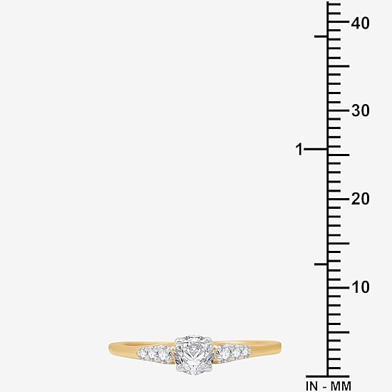 (G / Si1-Si2) Womens 1/2 CT. T.W. Lab Grown White Diamond 10K Gold Round Side Stone Engagement Ring