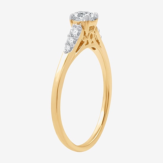(G / Si1-Si2) Womens 1/2 CT. T.W. Lab Grown White Diamond 10K Gold Round Side Stone Engagement Ring