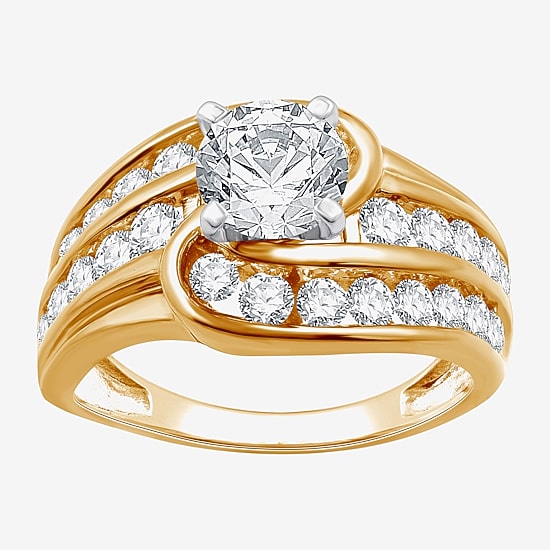 (G / Si1-Si2) Womens 2 CT. T.W. Lab Grown White Diamond 14K Gold Side Stone Bypass  Engagement Ring