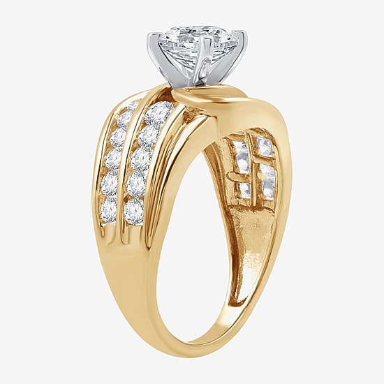 (G / Si1-Si2) Womens 2 CT. T.W. Lab Grown White Diamond 14K Gold Side Stone Bypass  Engagement Ring