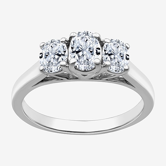 Love Lives Forever (G / Si1-Si2) Womens 1 CT. T.W. Lab Grown White Diamond 10K Gold Oval 3-Stone Engagement Ring