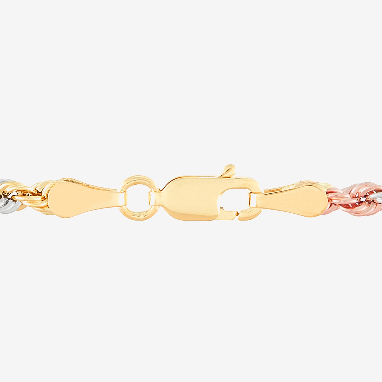 Unisex Adult 10K Tri-Color Gold 18 Inch Rope Chain Necklace