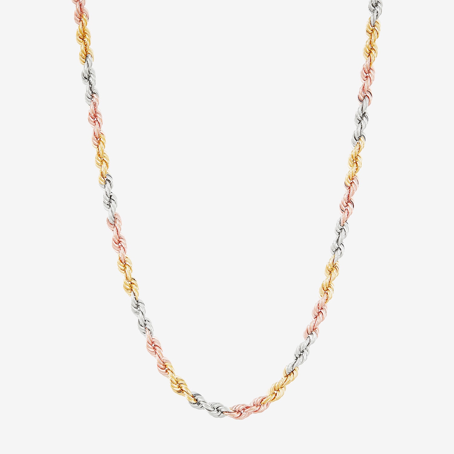 Unisex Adult 10K Tri-Color Gold 18 Inch Rope Chain Necklace