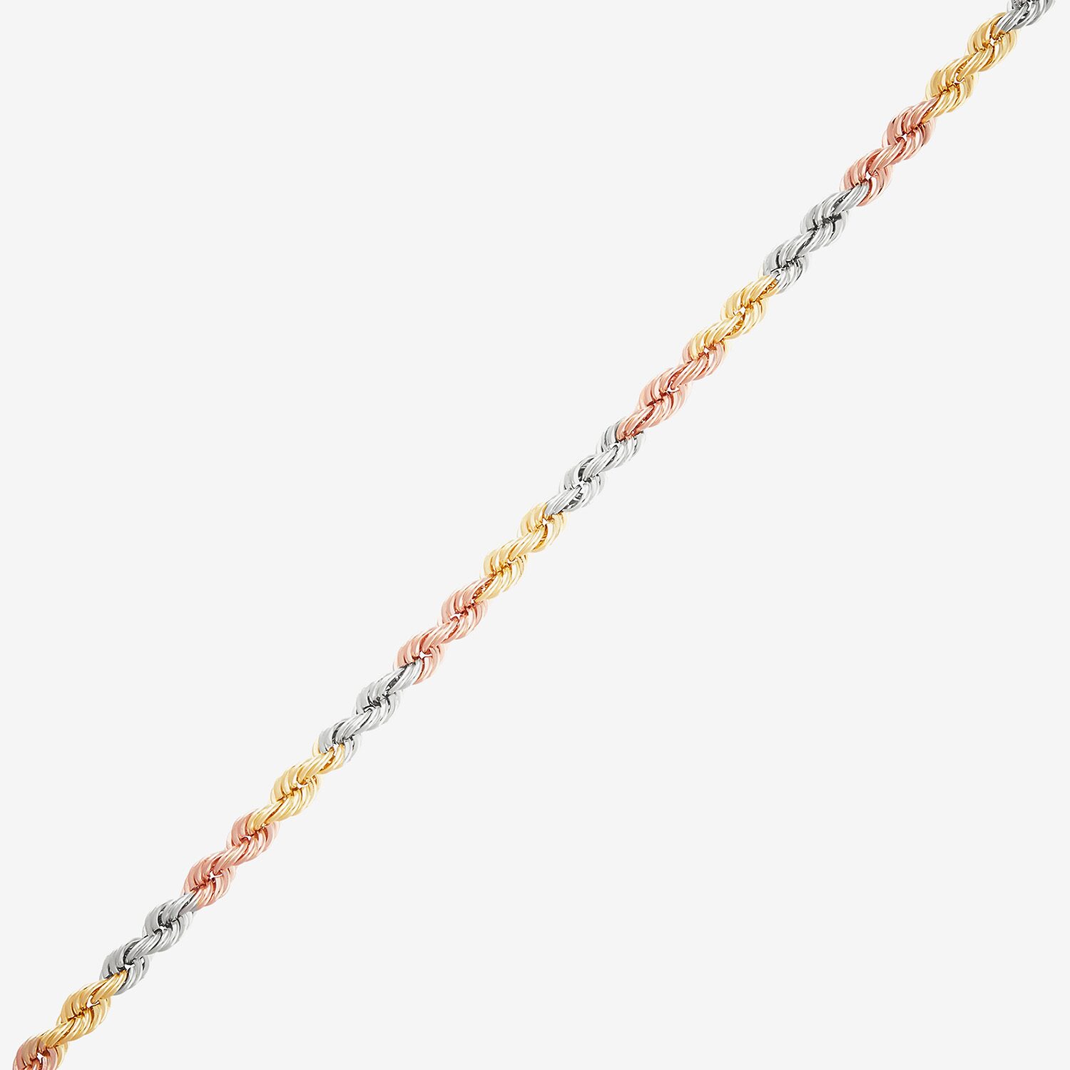 Unisex Adult 10K Tri-Color Gold 18 Inch Rope Chain Necklace