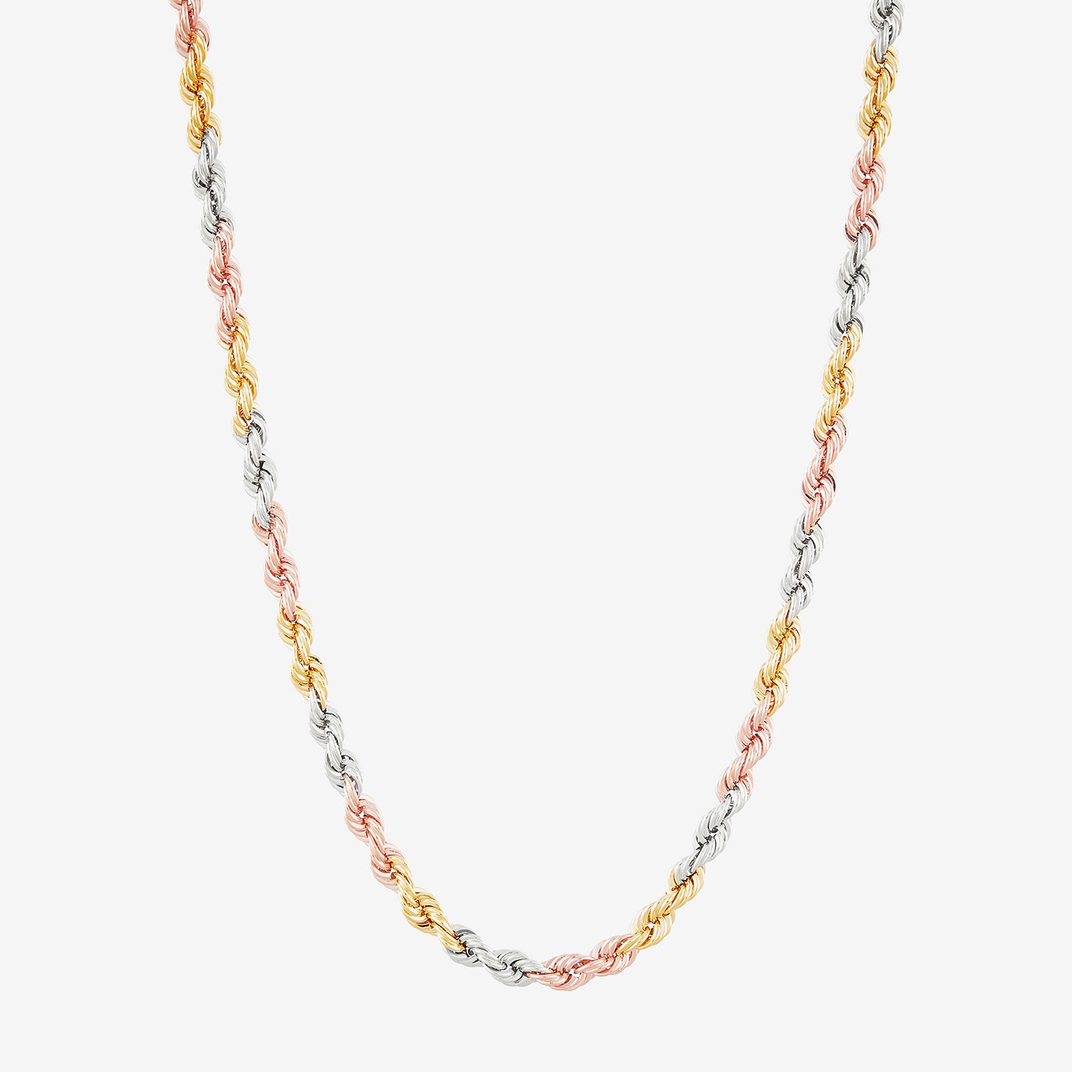 Womens 10K Tri-Color Gold 20 Inch Rope Chain Necklace