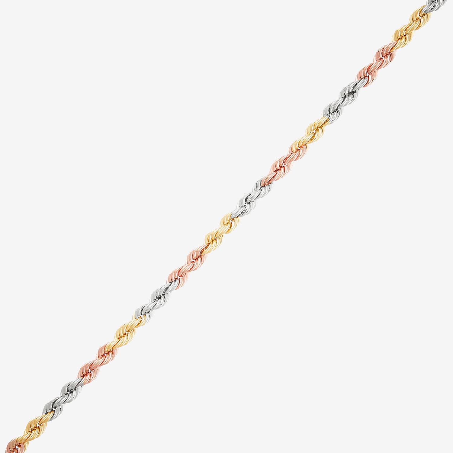 Womens 10K Tri-Color Gold 20 Inch Rope Chain Necklace